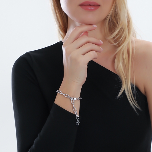 The Chain Addiction ασημί βραχιόλι αλυσίδα με ορθογώνιους κρίκους-