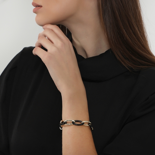 The Chain Addiction δίχρωμο βραχιόλι με μαύρο ακανόνιστο κρίκο-