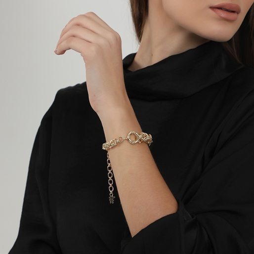 The Chain Addiction φαρδύ επίχρυσο βραχιόλι με διπλό κούμπωμα-