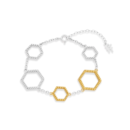 Vivid Symmetries ασημένιο βραχιόλι αλυσίδα με εξάγωνα-