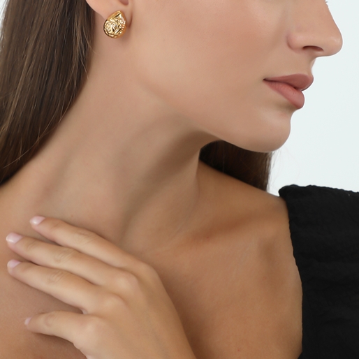 Archaics gold plated earrings carved drop-