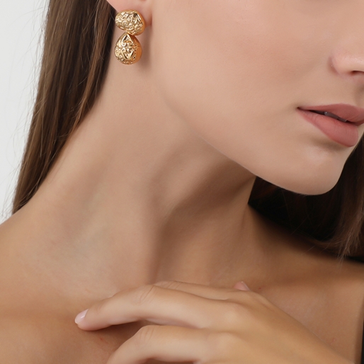 Archaics gold plated dangle earrings carved heart and drop-