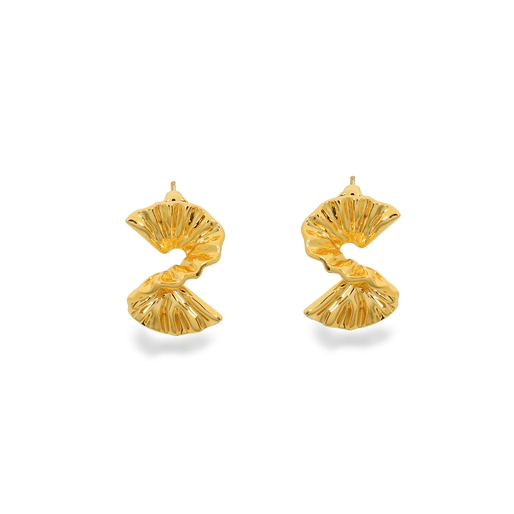 Ruffle glam gold plated studs earrings wavy irregular motif-
