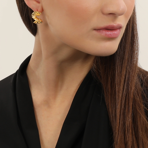 Ruffle glam gold plated studs earrings wavy irregular motif-