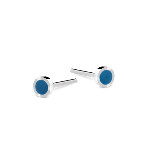 Fashionable.Me silver round studs with blue enamel-