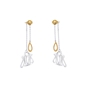 Winged Spirit long bicolor silver dangle earrings with wing motif and chains-