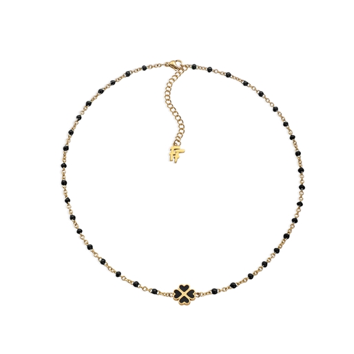 Blissful Heart4Heart short gold plated necklace black enamel and motif-