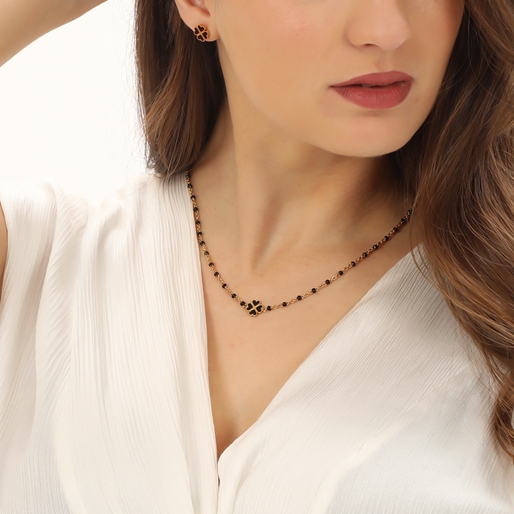 Blissful Heart4Heart short gold plated necklace black enamel and motif-