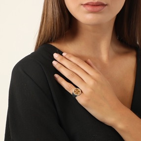 Kallos bulky ring with gold plated coin motif-