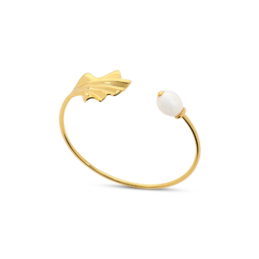 Ruffle glam gold plated bangle wavy petal motif and pearl-