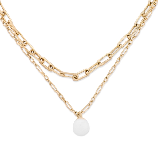 The Chain Addiction gold plated double chain necklace with pearl-