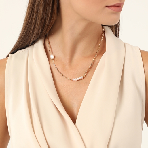 The Chain Addiction short chain gold plated necklace with pearls-