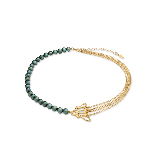 Winged Spirit short gold plated chain necklace with pearls and wing motif-