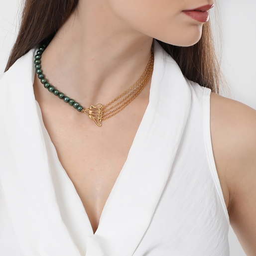 Winged Spirit short gold plated chain necklace with pearls and wing motif-