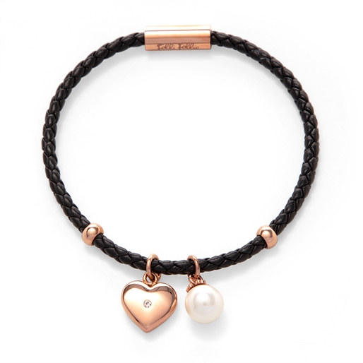 Heart4Heart Sweetheart Flash Rose Gold Plated Βραχιόλι Με Συνθετικό Δερμάτινο Κορδόνι-