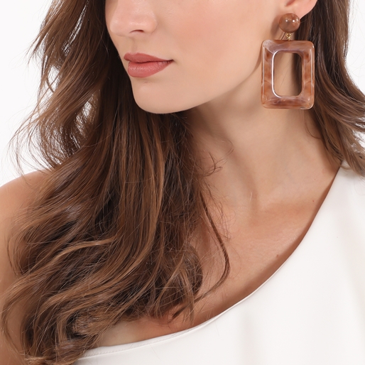 Impress Me large rectangular brown earrings-