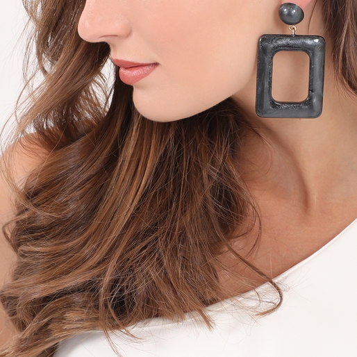 Impress Me large rectangular black earrings-