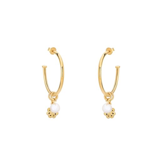 Fashionable.Me μικροί επίχρυσοι κρίκοι με charms λουλούδι και πέρλα-