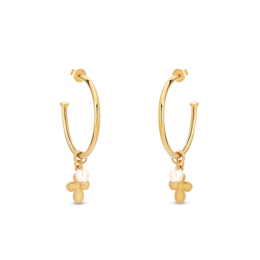 Fashionable.Me μεσαίοι επίχρυσοι κρίκοι με charms σταυρός και πέρλα-