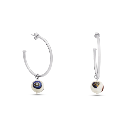 Memory Beat large silver hoops with bead-
