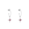Astro glow small silver hoops with star and magenta stones