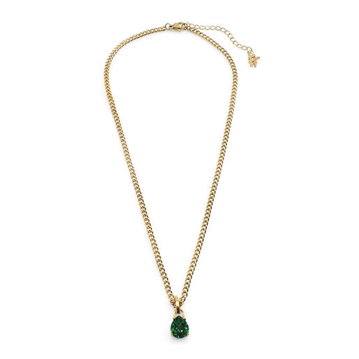 Good Vibes short gold plated chain necklace with green crystal stone-