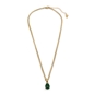 Good Vibes short gold plated chain necklace with green crystal stone-