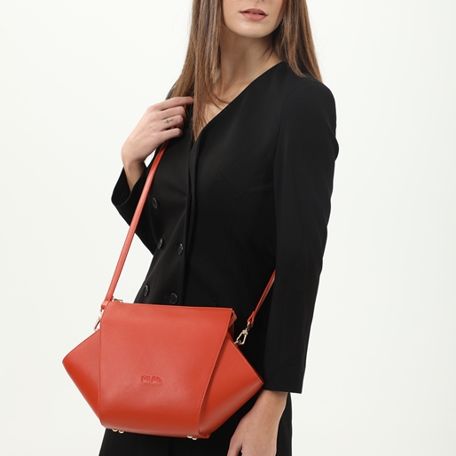 Irregular orange crossbody with zipper-