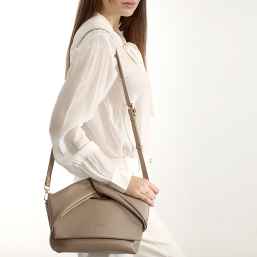 Origami Hint μικρή γκρι crossbody τσάντα με καπάκι-