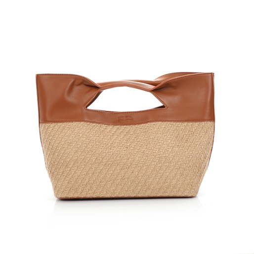 Rustic Illusion μεσαία καφέ τσάντα χειρός από raffia-