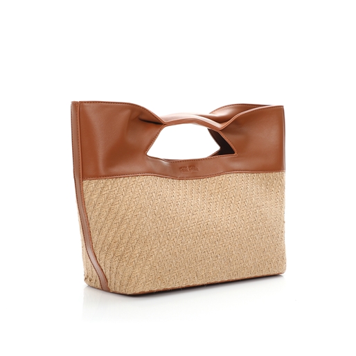 Rustic Illusion μεσαία καφέ τσάντα χειρός από raffia-
