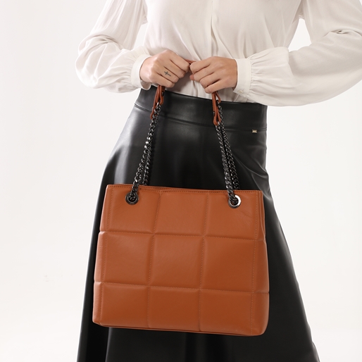 Metropolitan Fab μεγάλη καφέ δερμάτινη tote τσάντα-