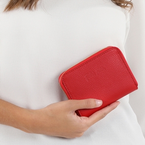 Mini Discoveries small red leather wallet with zipper-