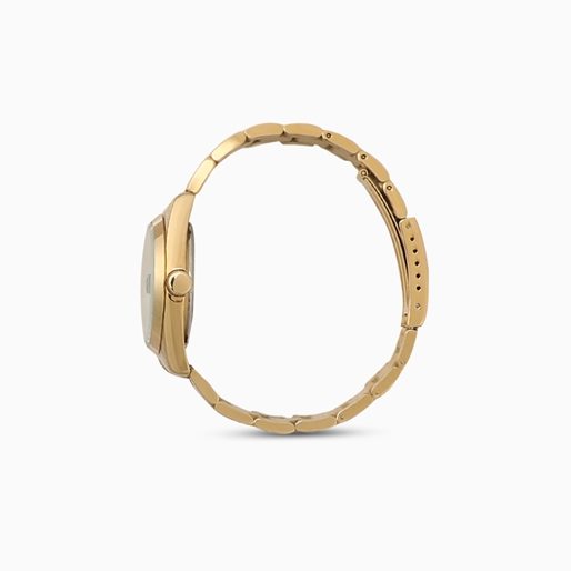 All Time gold plated bracelet watch with small case and white MOP dial-
