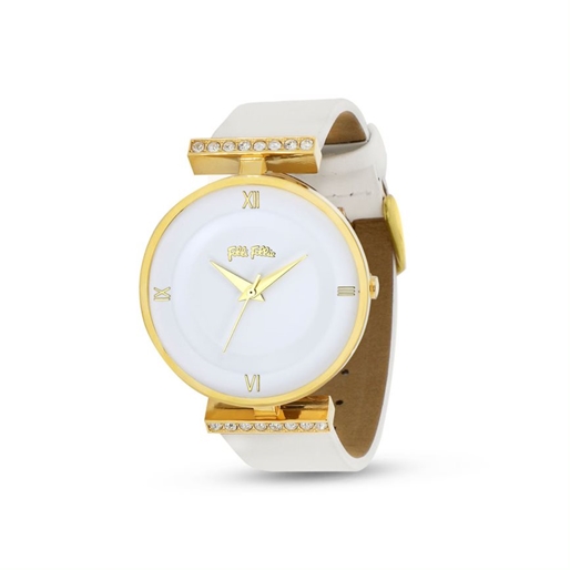 Vintage Dynasty gold plated watch with white leather strap-