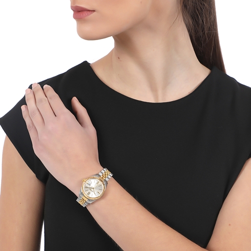 Eternally Mine bi-color bracelet watch with silver dial-