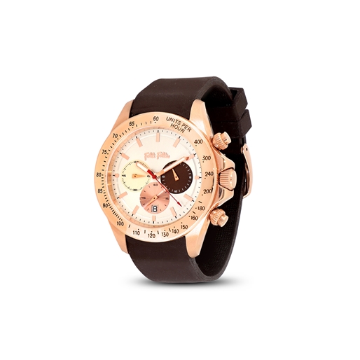 Color Me Free brown silicone strap rose gold plated watch-