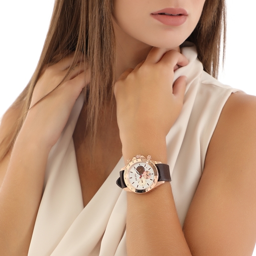 Color Me Free brown silicone strap rose gold plated watch-