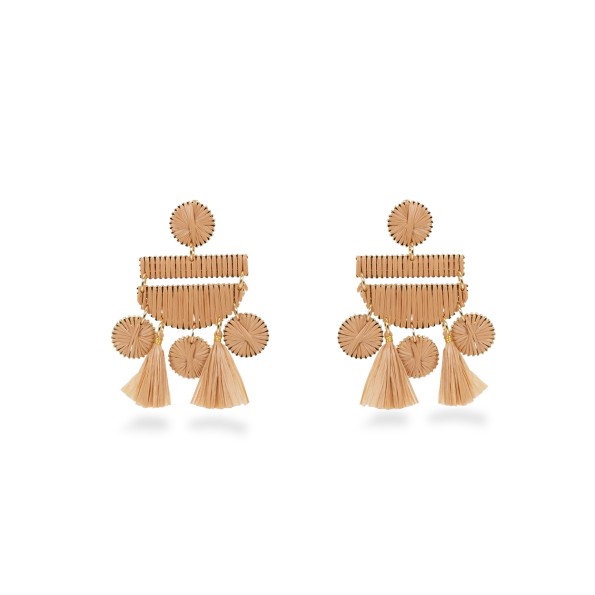 Rustic Illusion κρεμαστά σκουλαρίκια μπεζ raffia διάφορα σχήματα