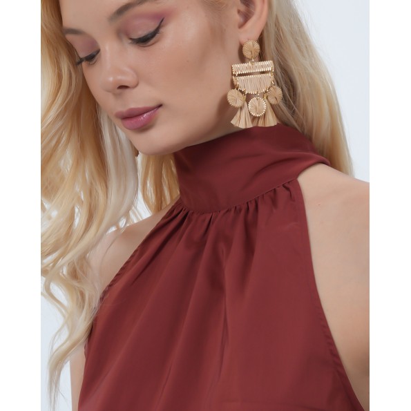 Rustic Illusion κρεμαστά σκουλαρίκια μπεζ raffia διάφορα σχήματα Κοσμήματα