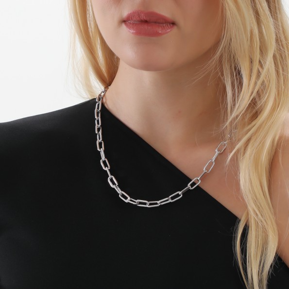 The Chain Addiction ασημί κολιέ αλυσίδα με ορθογώνιους κρίκους Κοσμήματα