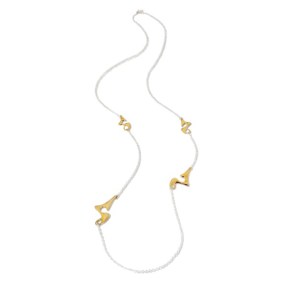 Beauty Flow long silver necklace with irregular motifs Beauty Flow long silver necklace with irregular motifs