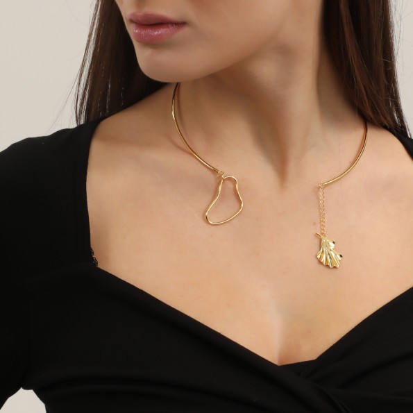 Ruffle Glam επίχρυσο σταθερό κολιέ μοτίφ κυματιστό πέταλο Κοσμήματα