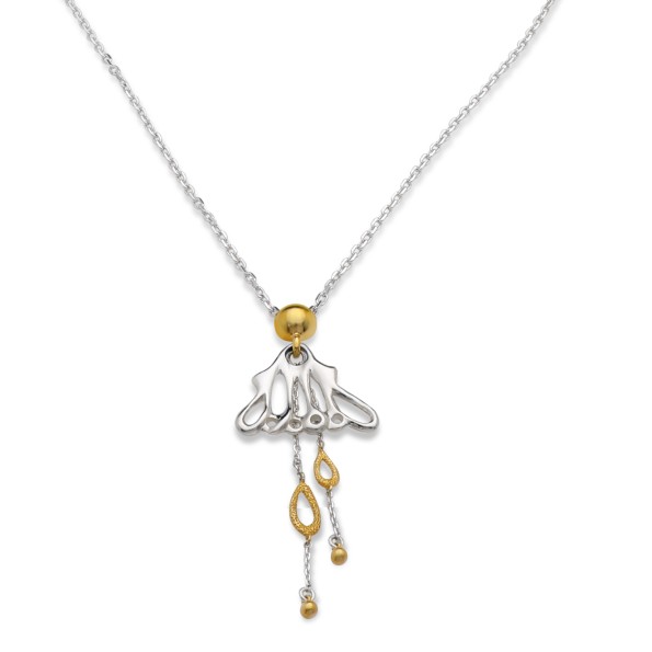 Winged Spirit long bicolor silver chain necklace with wing motif