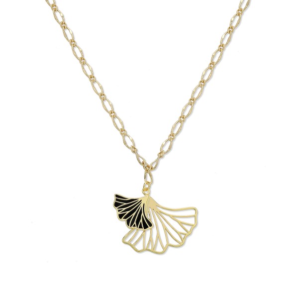 Mystic Petals ladies gold plated short necklace with black enamel