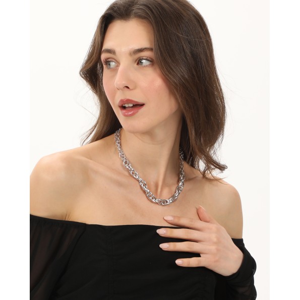 The Chain Addiction γυναικείο ασημί κολιέ πολύ φαρδιά αλυσίδα Κοσμήματα