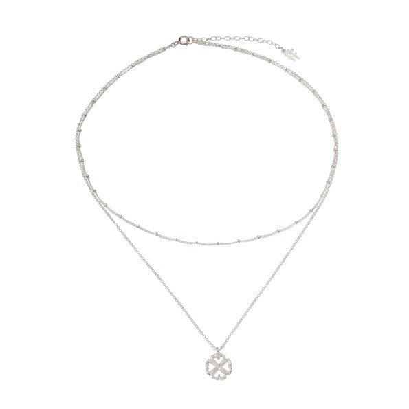 Hollow H4H ladies silver double chain necklace with four hearts 