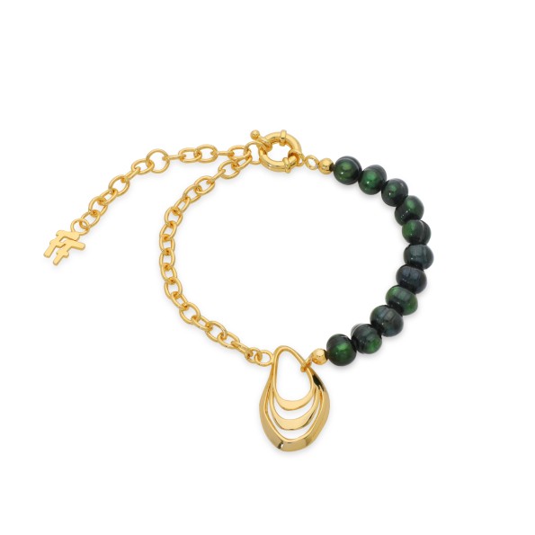 Treasure Lust gold plated chain bracelet green pearls and shell