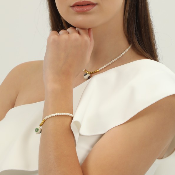 Memory Beat βραχιόλι με πέρλες λευκό-χρυσό και χάντρα Κοσμήματα