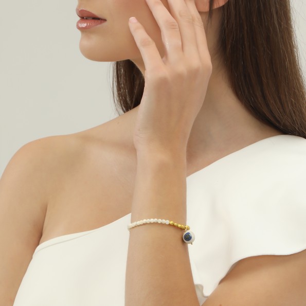 Memory Beat βραχιόλι με πέρλες λευκό-χρυσό και χάντρα Κοσμήματα